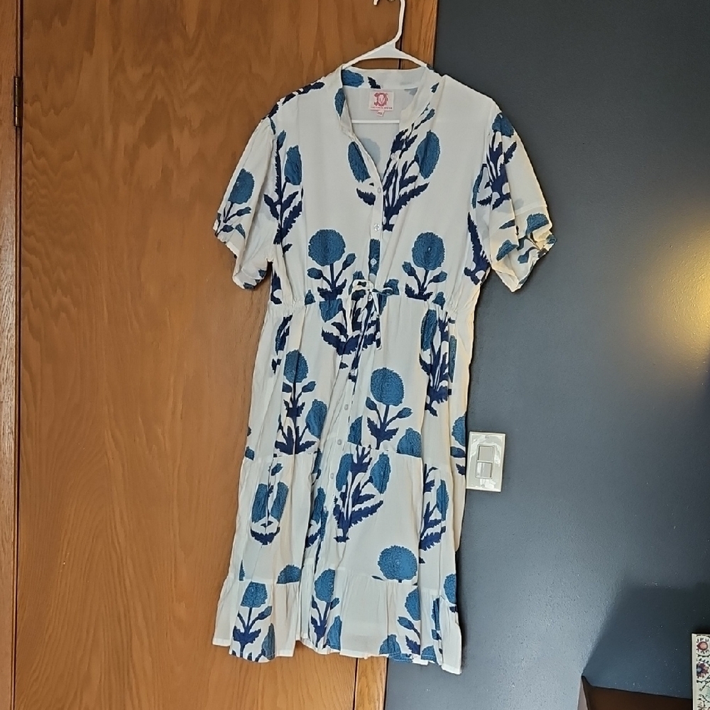 Victoria Dunn Blue Floral Puff Sleeve Midi Dress